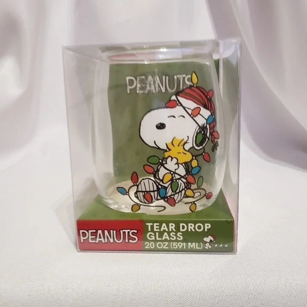 -Snoopy&woodstuck xmas tear drop glass 20oz 591ml